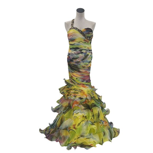 Vintage Dresses & Skirts - Alyce Designs Multicolor Yellow Jeweled Trumpet Dress